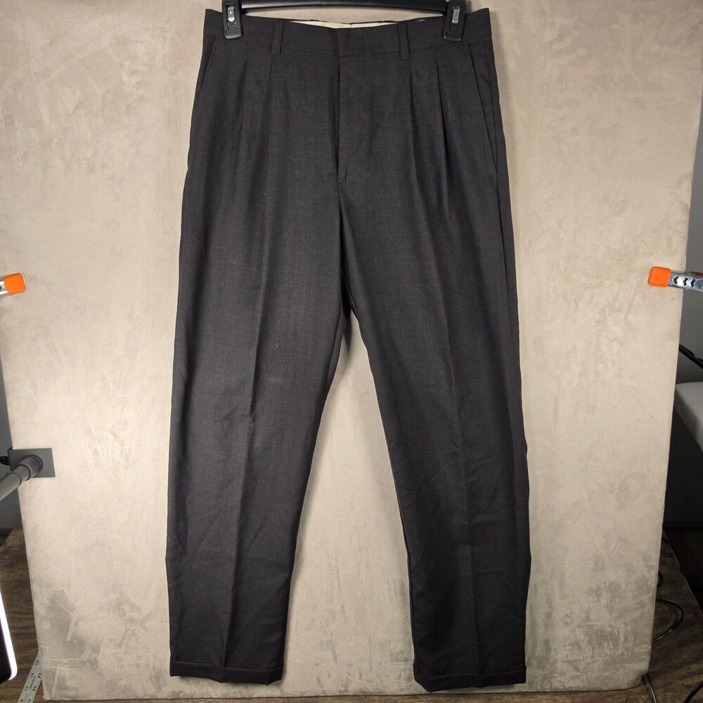 L.L. Bean Men's 100% Wool Double Pleated Dress Pants Charcoal Gray Cuffed 32x29